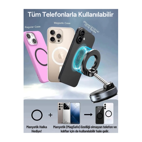 360 D�nebilen Ayarlanabilir Ara� I�i Tutucu Kullan�labilen Vakumlu K007 Magsafe Telefon Tutucu