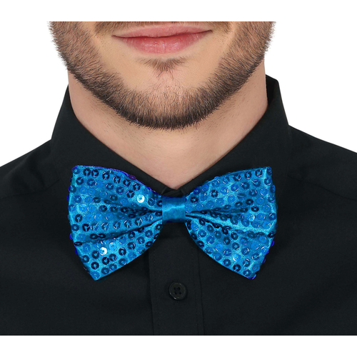 Gece I��lt�s� A��k Mavi Turkuaz Payetli Pullu Papyon 7x2 Cm