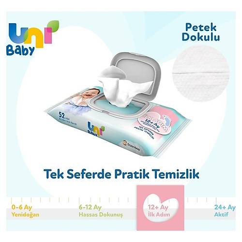 Uni Baby �lk Ad�m Bebek Islak Mendil 12+ Ay 3x52 Adet