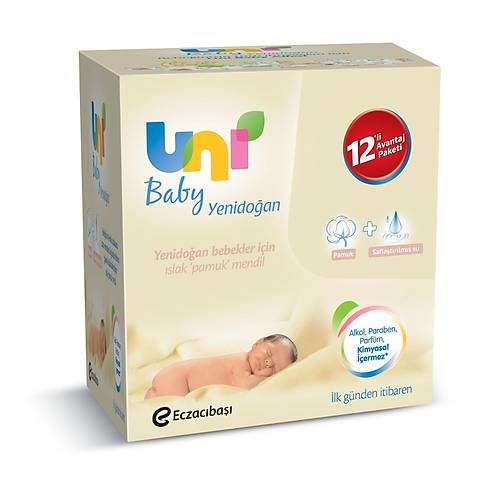 Uni Baby Islak Pamuk Mendil Yeni Do�an -Cotton Natural- 12 li paket (480 adet) 08692190300620