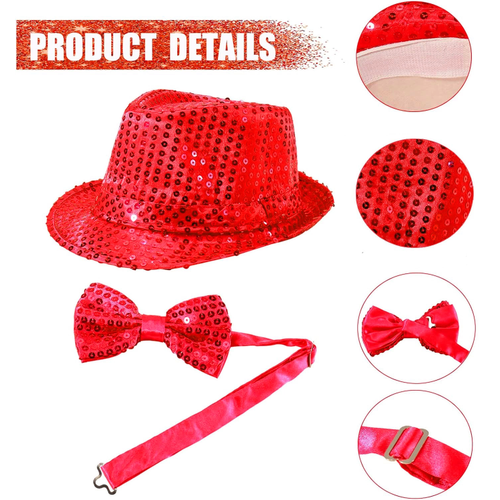 K�rm�z� Payetli �apka Ve Papyon Seti � Par�lt�l� Yeti�kin Kost�m Seti