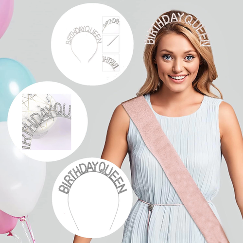 G�m�� Renk Kristal Ta�l� Parlak Birthday Queen Yaz�l� Krali�e Ta� 16x17 Cm