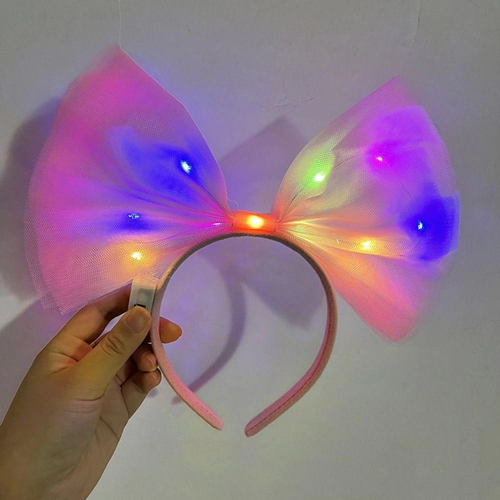 Rengarenk Led I��kl� Fiyonk �ekilli T�l Parti Tac� Pembe Renk 25x25 Cm