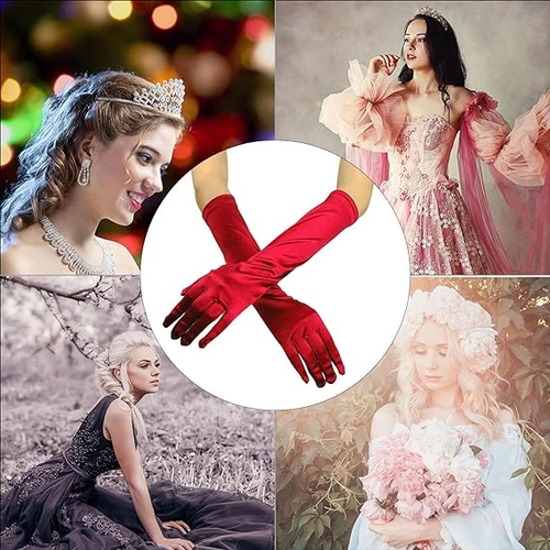 Uzun Boy Ekstra Parlak Saten Eldiven K�rm�z� Renk