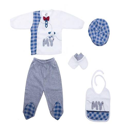 Gaye Bebe 5'li Hastane k - Ekose Desenli Papyonlu Mavi