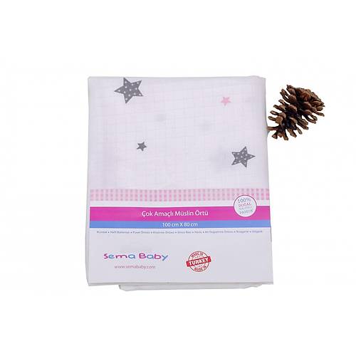 Sema Baby �ok Ama�l� M�slin �rt� 100x80 cm - Pembe Y�ld�z 8682476853124