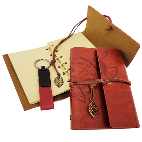 �zel Ah�ap Kutulu Kahve Deri Defter Ve Anahtarl�k Set