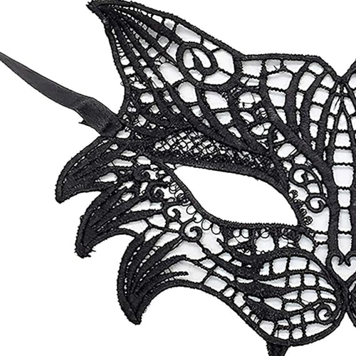 Siyah Renk Kedi Model Dantel ��leme Parti Maskesi 8 No