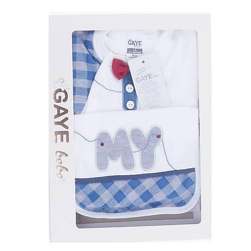 Gaye Bebe 5'li Hastane k - Ekose Desenli Papyonlu Mavi