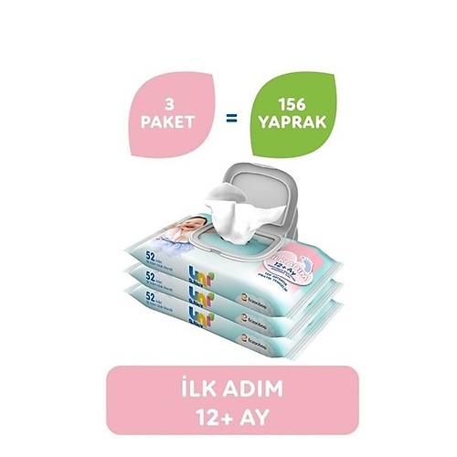 Uni Baby �lk Ad�m Bebek Islak Mendil 12+ Ay 3x52 Adet