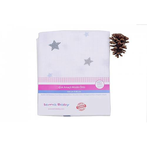 Sema Baby �ok Ama�l� M�slin �rt� 100x80 cm - Mavi Y�ld�z 8682476853131