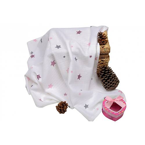 Sema Baby �ok Ama�l� M�slin �rt� 100x80 cm - Pembe Y�ld�z 8682476853124
