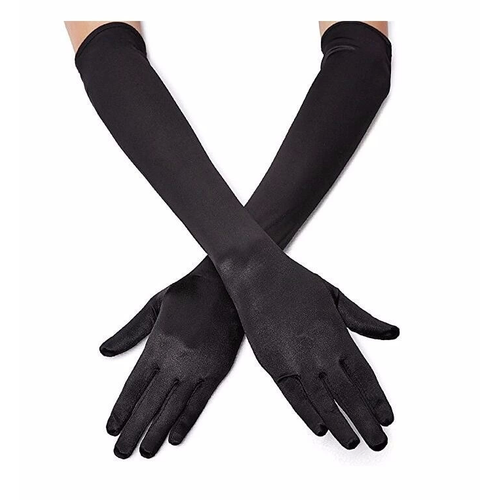 Siyah Renk Likral� Dirse�e Kadar Uzun Kuma� Eldiven 40 Cm