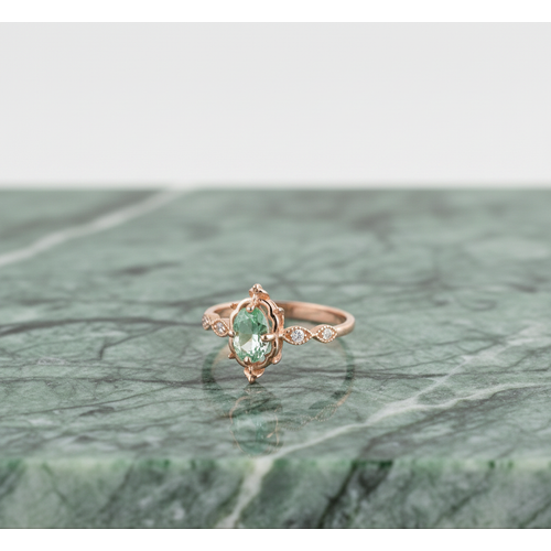 Antika Tarz P�rlanta Modeli Ye�il Zirkon Ta�l� 925 Ayar Minimal Rose Kaplama Vintage G�m�� Y�z�k