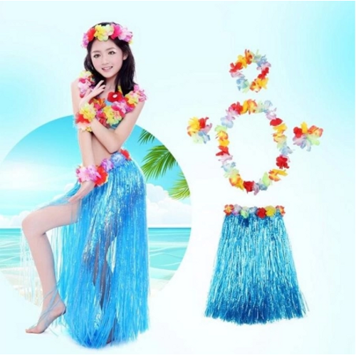 Luau Aloha Hawaii Partisi  Etek Ta� Ve Bileklik Seti Mavi