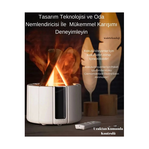250 Ml Alev G�r�nt�l� Bonfire Oda Nemlendirici ��k Tasar�m Uzaktan Kumanda Kontroll� Beyaz