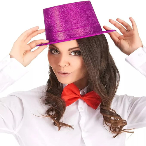 Fu�ya Pembe Renk Par�lt�l� Simli F�tr Silindir Parti �apkas�