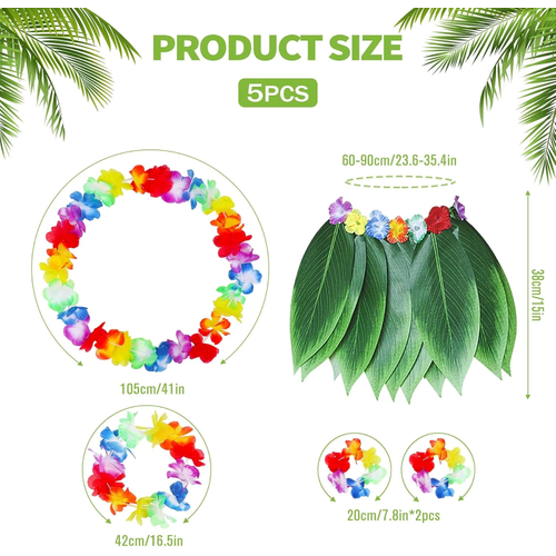 Yeti�kin Hawaii Kost�m Seti - Yaprak Etek  Hawaii Set - 5 Par�a