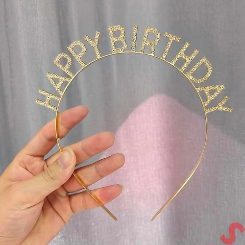 Alt�n Gold Renk Kristal Ta�l� Parlak Happy Birthday Ta� 16x17 Cm