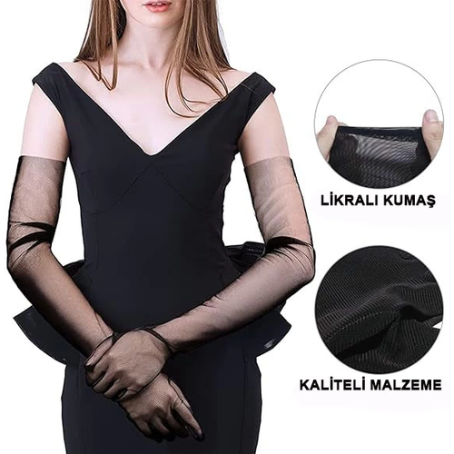 Uzun Boy Likral� Siyah Renk Yeti�kin Mega T�l Eldiven 53 Cm