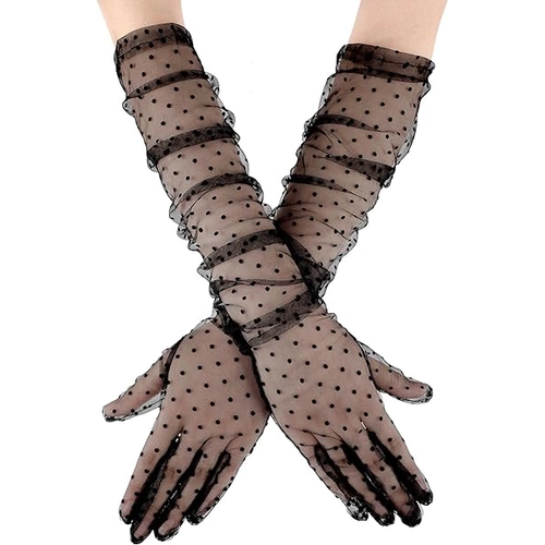 Uzun Boy Siyah Puantiyeli Siyah Renk Yeti�kin T�l Eldiven 55 Cm