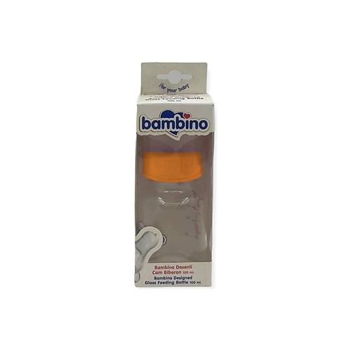 Bambino Desenli Silikon Kiraz ulu Cam Biberon 100 ml - Turuncu