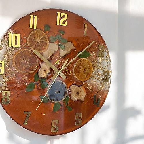 PELNCE - Narenciye & Elma Temal Mutfak Duvar Saati - 30 cm - Turuncu Kiremit Rengi