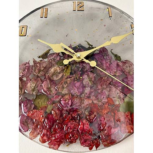 PELNCE - Gerek Begonya iei Temal Epoksi Duvar Saati - 30 cm - Ak Siyah Renk Seri 3