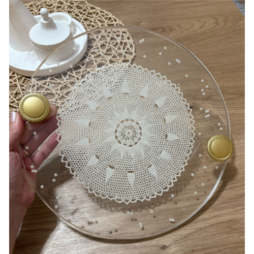 Epoksi Reine Nian Tepsisi - Dantel ve ncili - Altn Kulp - ap: 30 cm