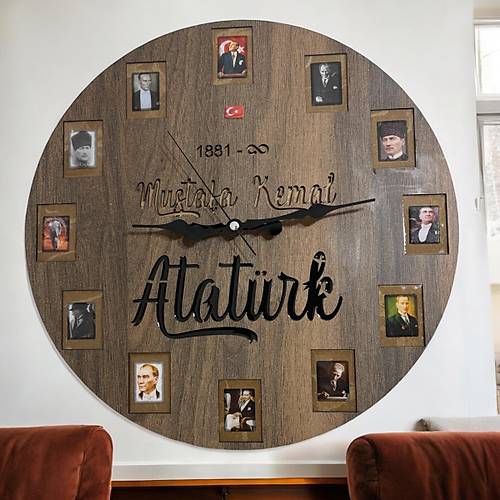 Ahap Desen Duvar Saati - Atatrk - Epoksi Reine Kaplamal - 40 cm