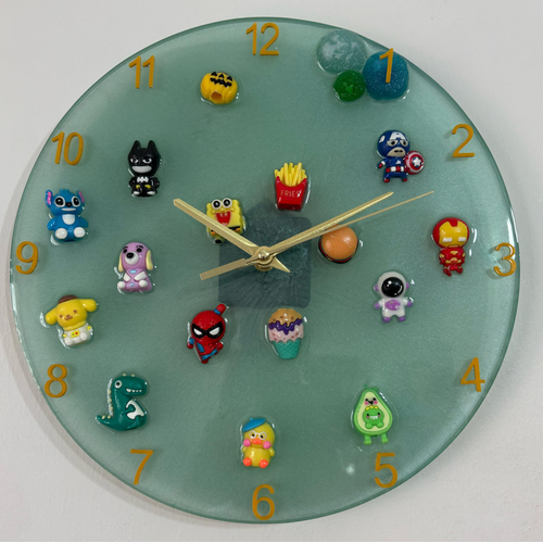 PELNCE KIDS - ocuk Odas Duvar Saati - Epoksi Reine - Yeil - 30 cm