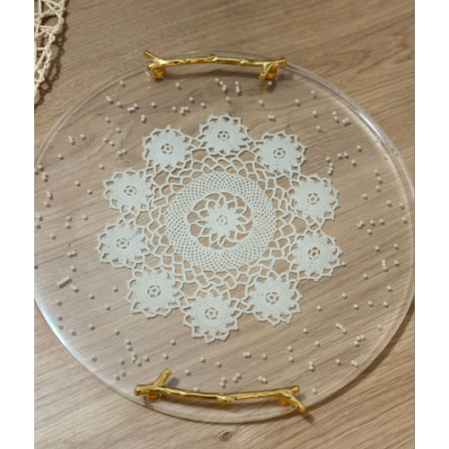 Epoksi Reine Nian Tepsisi - Dantel ve ncili - Dal Kulplu - ap: 30 cm