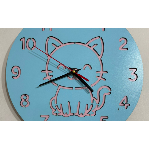 PELNCE KIDS - Kedi Temal Ahap ocuk Odas Duvar Saati - 30 cm
