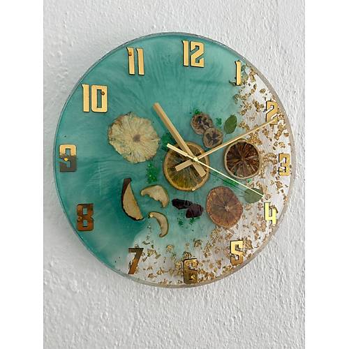 PELNCE - Narenciye ve Meyve Temal Epoksi Mutfak Duvar Saati - Yeil III - 30 cm