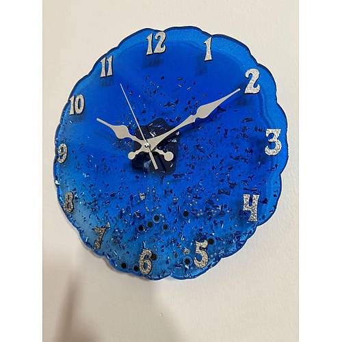 PELNCE - Epoksi Duvar Saati - Mavi Nazar Boncuklu - Gm Varakl - 30 cm