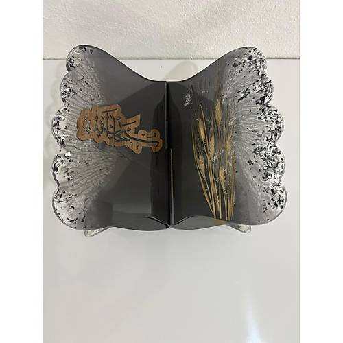 Siyah Epoksi Reine Baak Figrl ve Yaz Motifli Kelebek Rahle (zel Tasarm - Tek retim) - 40x30 cm