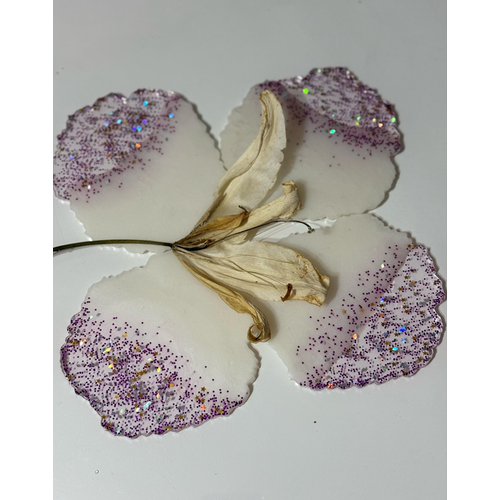 Epoksi Reine Bardak Altl - 4'l Takm - Beyaz Mor Simli Glitter - ap: 12 cm