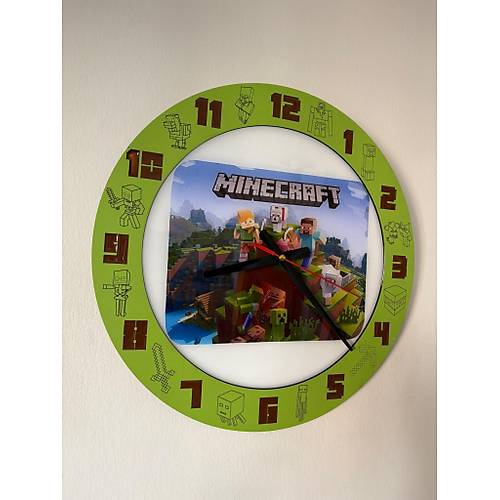 PELNCE KIDS - Minecraft Temal ocuk Odas Duvar Saati - 40 cm