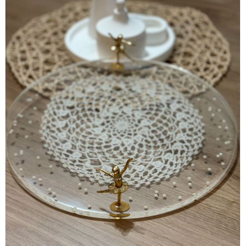 Epoksi Reine Nian Tepsisi - Dantel ve ncili - Balerin Kulp - ap: 30 cm