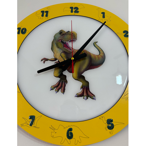T-Rex Dinozor Temal ocuk Odas Duvar Saati - Epoksi Reine Kaplamal - 40 cm