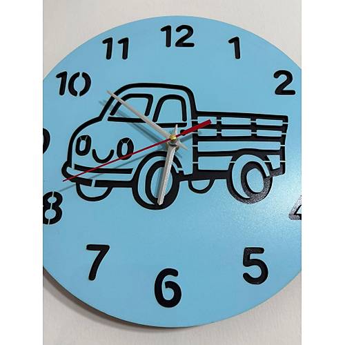 PELNCE KIDS - Kamyonet Temal Ahap ocuk Duvar Saati - 30 cm