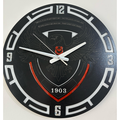 Ahap Desen Duvar Saati - Taraftar - 1903 Kartal - Epoksi Reine Kaplamal - 40 cm