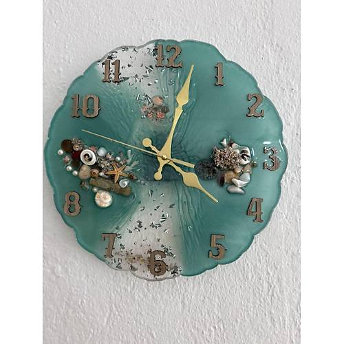 PELNCE - Deniz Temal Epoksi Duvar Saati (Deniz Yldz, Kabuk & Talarla) - 30 cm