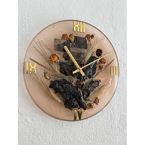 PELNCE - Doal Aa Kabuklu Epoksi Duvar Saati (zel Tasarm - Tek retim - Versiyon VII) - 30 cm