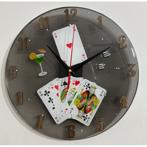 PELNCE - skambil Kad, Poker, Zar, Oyun Kartlar Temal Epoksi Duvar Saati - 30 cm - Siyah Renk