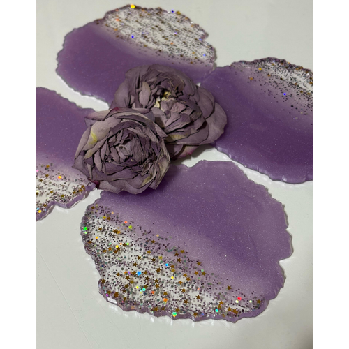 Epoksi Reine Bardak Altl - 4'l Takm - Mor effaf Glitter - ap: 12 cm