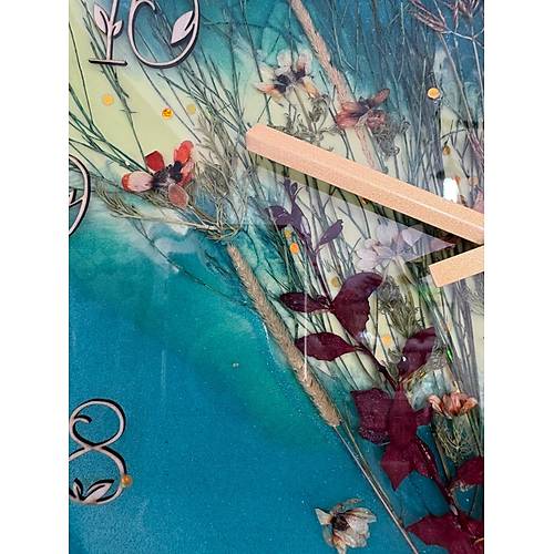 PELNCE - Gelincik ve Doal iek Buketi Epoksi Duvar Saati (zel Tasarm - Tek retim) - 30 cm