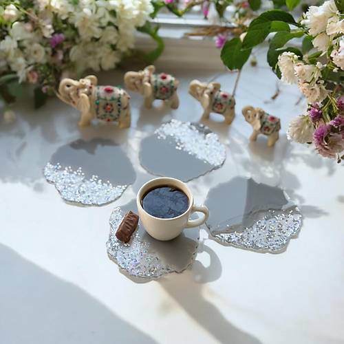 Epoksi Reine Bardak Altl - Gri effaf - 4'l Set