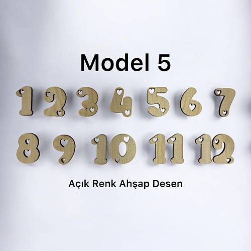 PELNCE - Ahap Kontraplak, Lazer Kesim, Duvar Saati Rakam Seti - Kalpli Model - Ykseklik 3 cm