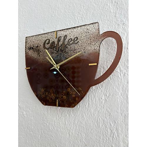PELNCE - Kahve Kupas eklinde Epoksi Duvar Saati (zel Tasarm - Tek retim) - 27x21 cm